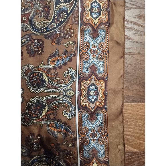 Vintage Liberty of London Silk Square Scarf Brown blue Paisley 23 x 24 mandala - Picture 6 of 16